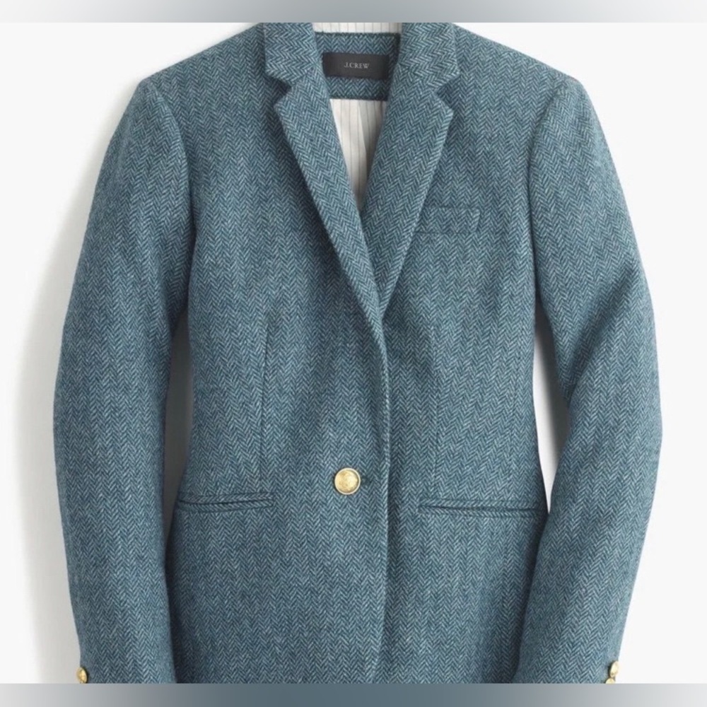 J.Crew Wool Luxury Moon Campbell British Herringbone Tweed Gold Button Jacket - Picture 7 of 17